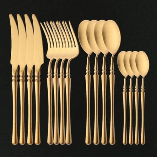 4/16Pcs Matte Gold Flatware 304 Stainless Steel Cutlery Set Vintage Knife Fork Teaspoon Dinnerware Patry Kitchen Silverware Set