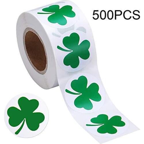 500pcs labels St. Patricks Day Stickers Shamrock Roll Stickers 1Inch Adhesive Label for kids Decoration and stationery sticker