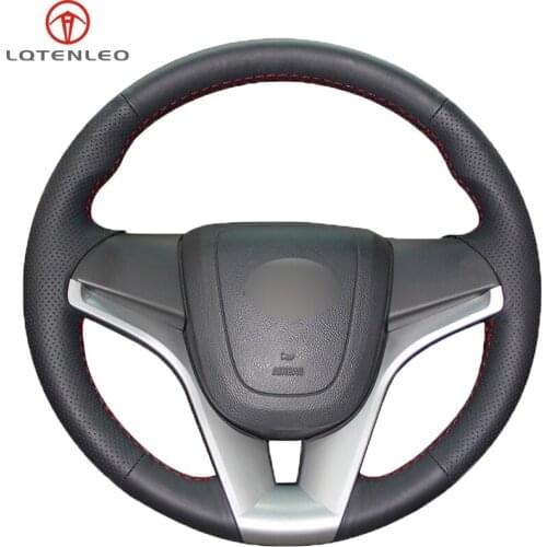 LQTENLEO Black Genuine Leather Car Steering Wheel Cover For Chevrolet Cruze 2009-2014 Aveo 2011-2014 Orlando 2010-2015