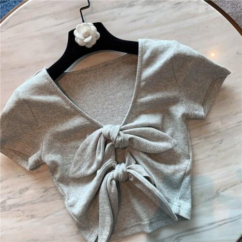 New Simple Butterfly Short Tight T-shirt Female Top Grey T Shirt for Women Crop Top Tight Tshirt Ropa De Mujer