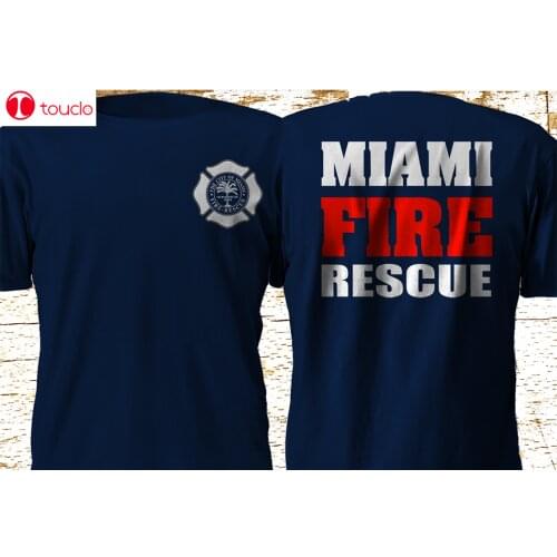 New Miami Fire Rescue Fire Department Firefighter Navy T-Shirt S-4Xl