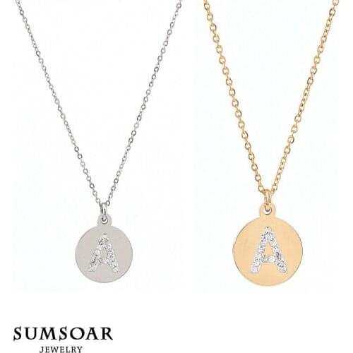 Engraved Necklace Letter A Initial Word Pendant Aesthetic Necklaces with 45cm Stainless Steel Chain Gold Silver Plated As Gift