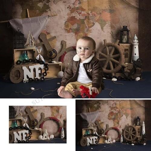 Pirate Ship Rudder Old Grunge Map Adventure Navigation 1st Birthday Party Newborn Portrait Photo Backdrop Photography Background