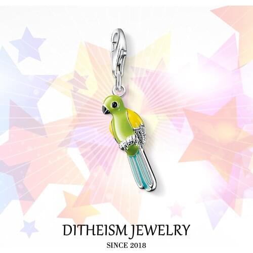 Green Parrot Papagei Charms Pendant,Fashion Jewelry 925 Sterling Silver Gift For Women Men Boy Girls Fit Bracelet Necklace Bag