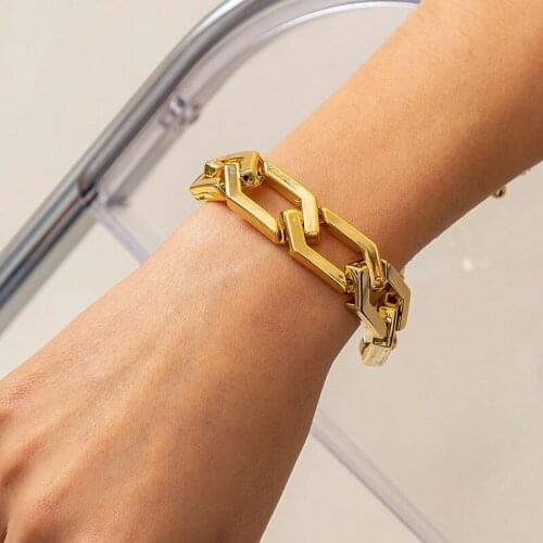 TARCLIY Simple Geometric Hollow Metal Hexagonal Chain Bracelet Hip Hop Punk Style CCB Wide Bracelet Ladies Party Accessories