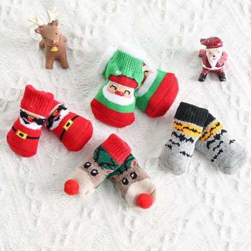4 Pieces Pet Christmas Stockings for Dog Cat Paw Stocking Christmas Winter Warm Stretchy Stocking Christmas Decorations