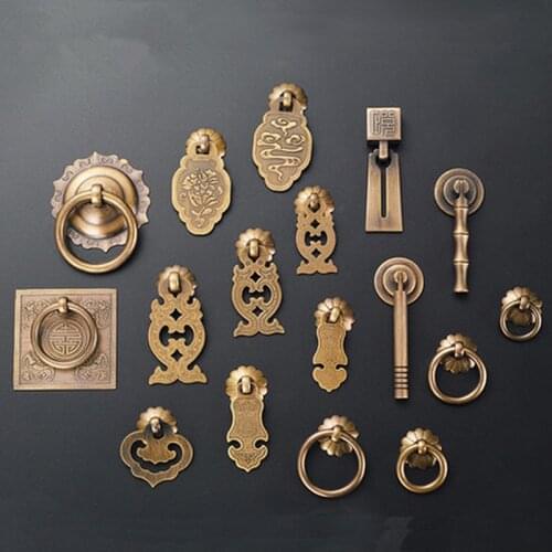 Drawer Handle Chinese Single Hole Pure Copper Vintage Handle Desk Jewelry Box Pulls Handle Wardrobe Knobs for Furniture Hardware