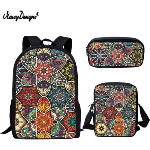 NOISYDESIGNS Ethnic Tribal Hippie Print Backpack Set for Teenager Boys Girls Children School Bags Set Kids Student Backpacks New
