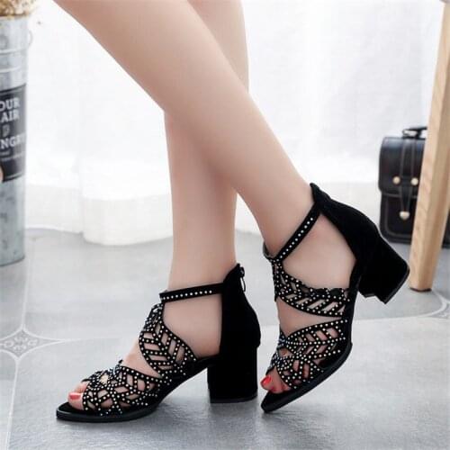 Size 41 Rhinestone Sandals Women Block Heel Sandals for Women Summer Shoes Fashion Comfort Ladies Sandals Shoe Sandali Da Donna