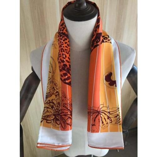 2021 new arrival winter spring orange leopard 100% pure silk scarf twill hand made roll 90*90 cm shawl wrap for women lady