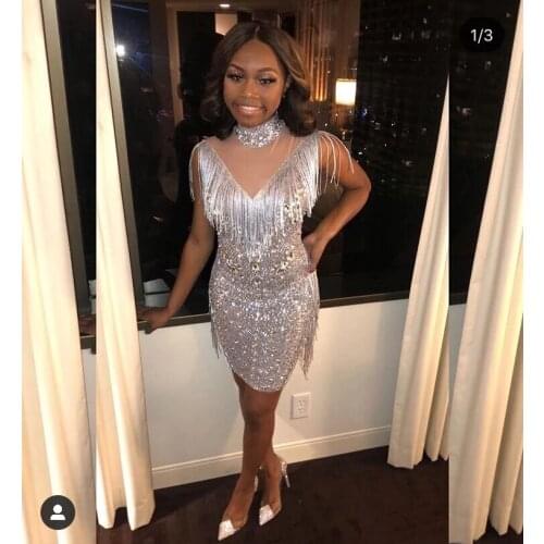 Sexy Women Crystals Dress Diamonds Tassel costume Elegant Celebrity Evening Party Singer Dresses