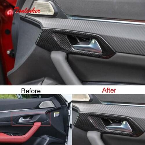 Tonlinker Interior Car Door Handle Cover sticker for Peugeot 508L 2018-19 Car Styling 4 PCS ABS/Stainless steel Cover sticker