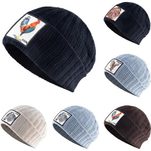 New Fashion Tide Patch Embroidery Elephant Tiger Wolf Animals Winter Knit Hat Knitted Cap Hip Hop Wool Hat Beanies