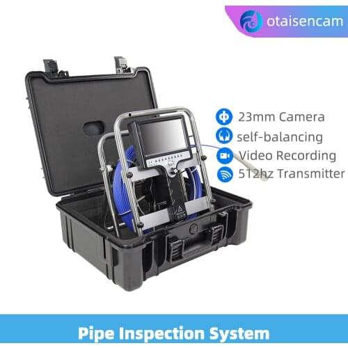 WOPSON Long Spring 23mm Self-Balancing Camera 512hz Transmitter Built-in Pipe Drain Inspection System Kit 7" Monitor DVR
