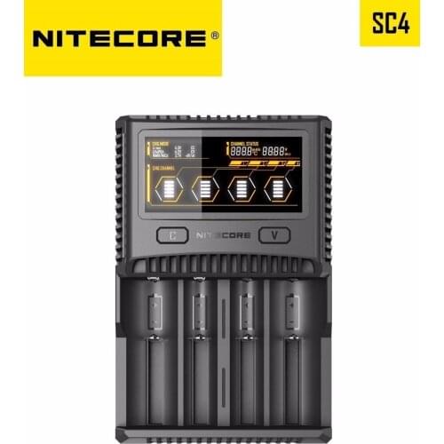 NITECORE SC4 Intelligent Faster Charging Superb Charger with 4 Slots 6A Total Output Compatible IMR 18650 14450 16340 AA Battery