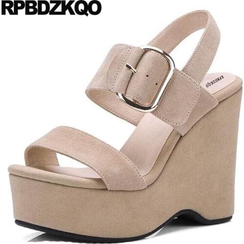 Women Platform Wedge Sandals Summer Pumps Nude Ladies High Heels Shoes Genuine Leather 2018 Slingback Fetish Female Open Toe