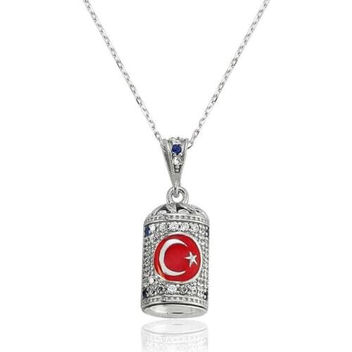 Real Silver 925 Jewelry Silver Moon Star Cevşen Lady Necklace