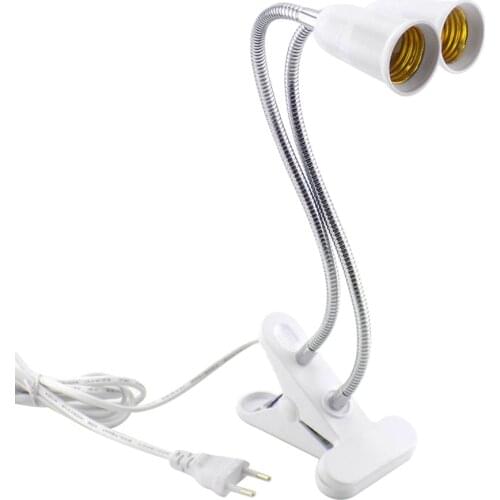 2 Head EU US UK E27 Flexible Lamp base AC power Plugs Holder desk Clip socket for Book room home indoor night light grow Lights