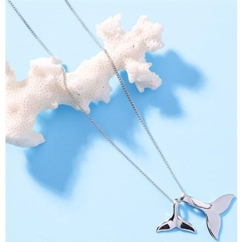 2019 Japanese and Korean simple silver dolpin clavicle chain fashion cartoon fish tail necklace accessories women pendants gifts