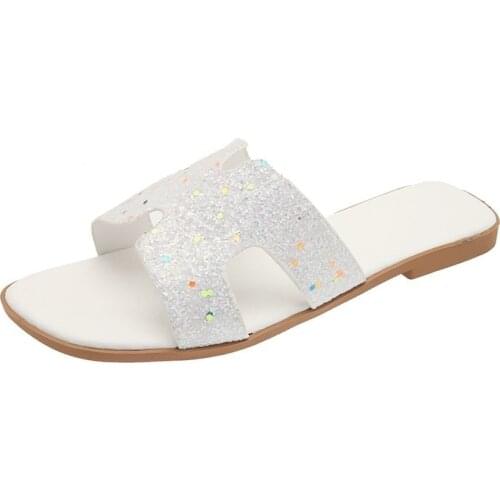 2021 Women Summer Slippers Womens Fashion All Match Net Red Slipper Beach Seaside Girls Daily Sequins Slides Outside Slides