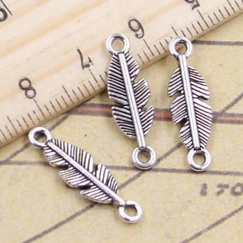 30pcs Charms Feather Leaf Link Connection 22x7mm Tibetan Bronze Silver Color Pendants Antique Jewelry Making DIY Handmade Craft