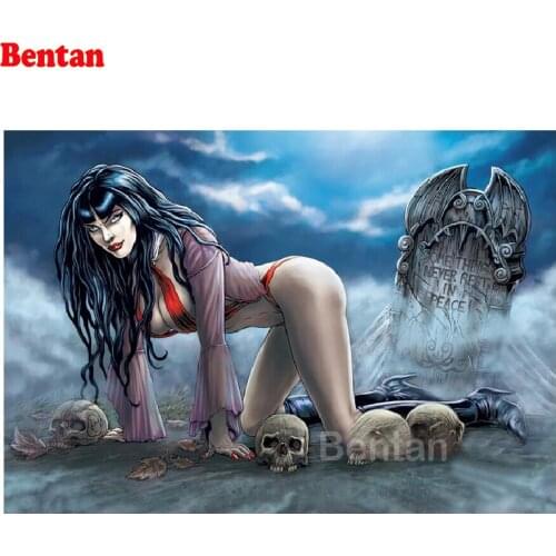 5D DIY Diamond Painting Abstract Vampire Woman Skull 3d cross stitch full square/round diamond mosaic embroidery Halloween Gift