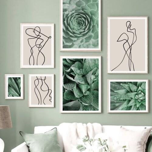 Abstract Line Girl Body Plant Leaves Aloe Wall Art Canvas Painting Nordic Posters And Prints Wall Pictures For Living Room Decor
