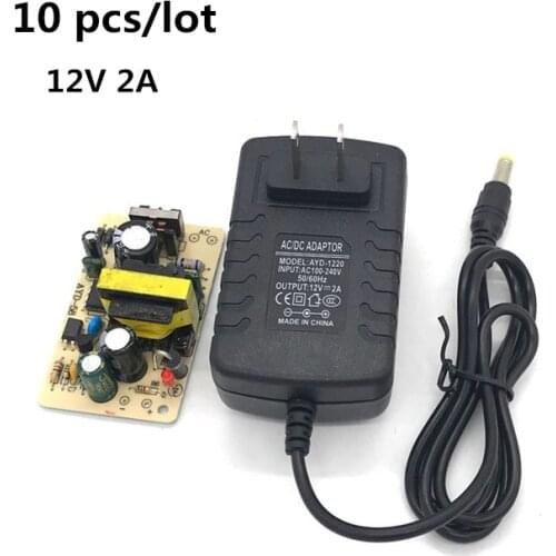 10 PCS/LOT 100-240V AC to DC Power Adapter Supply Charger adaptor 12V 2A US Plug 5.5mm x 2.5mm for Switch LED Strip Lamp