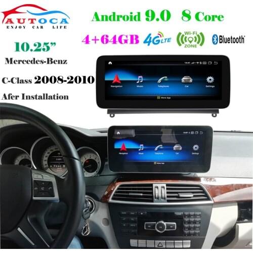 10.25" Adnroid 9 Car Display For Mercedes Benz C Class C180 C200 C260 C300 2011-2014 Radio Screen With GPS Navigation Bluetooth