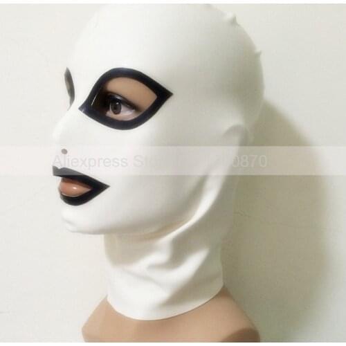 White and Black Latex Men Women Hood Unisex Sexy Rubber Latex Mask Costumes S-LM011B
