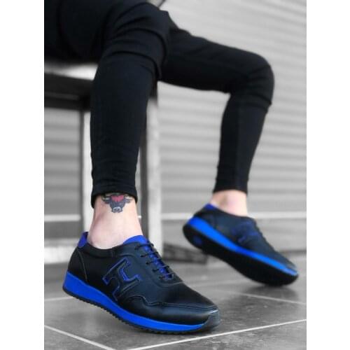 BA0091 Laced Sneakers Black Blue Men 'S Casual Sports Shoes