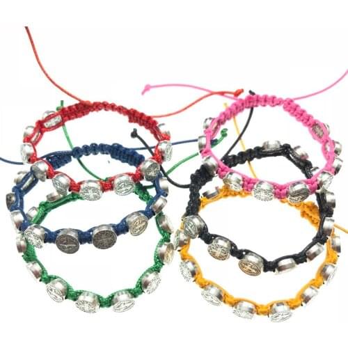6 color Saint Benedict Cord Bracelets for Women Men Evil Protection Medal Rosary Bracelet Set Catholic Gifts Religious Jewelry