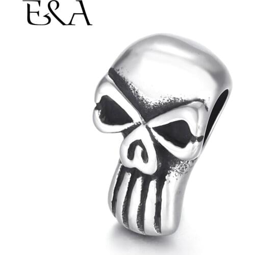 Stainless Steel Beads Skull Spacer Large Hole 6mm Slide Charm Pendant DIY Men Bracelet Making Supplies Handmade Jewelry Findings