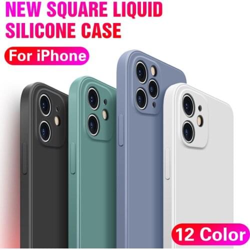 For iPhone 12 Pro Max Square Liquid Silicone Phone Case For iPhone 12 Mini XR X Xs 11 Pro Max 6 7 8 Ultra Thin Soft Back Cover