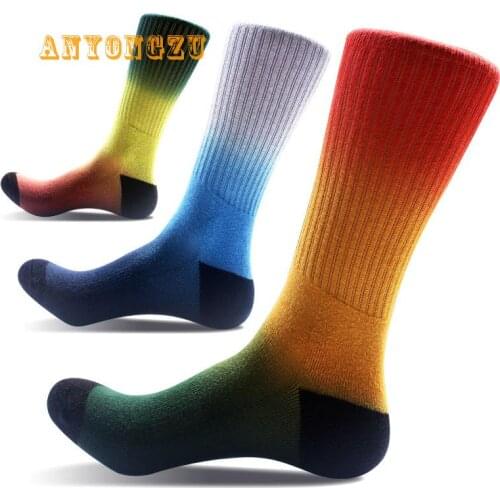 Autumn And Winter Mens Stocking Feet Sole Thicken Creative Sweat-absorbent Breathable Gradient Rainbow Color Stocking 6pair/lot