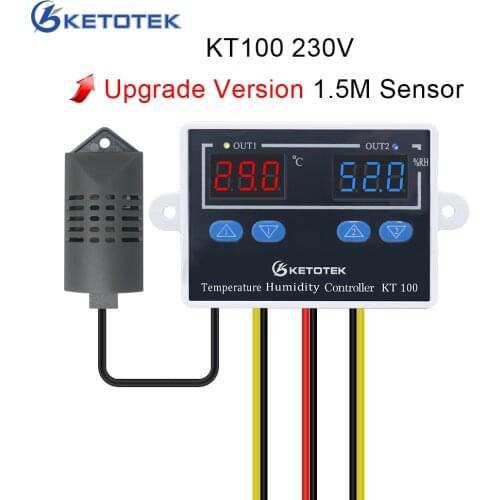 12V 24V 110V 220V KT100 Digital Thermostat Hygrostat Direct Output Temperature Humidity Controller Switch Dual Led Display