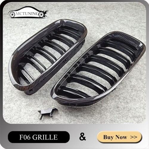 For 6 Series F06 F12 F13 2012-2016 Carbon Look Front Kidney Grille Double Slats Glossy Black/ M color with M6 Emblem