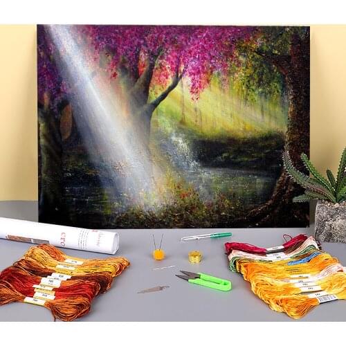 Natural Scenery Secrets Printed 11CT Cross Stitch Complete Kit DIY Embroidery DMC Threads Handmade Painting Different