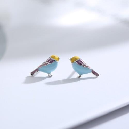 Dainty Female Small Bird Earrings Real 925 Sterling Silver Stud Earrings For Women Vintage Enamel Wedding Earrings