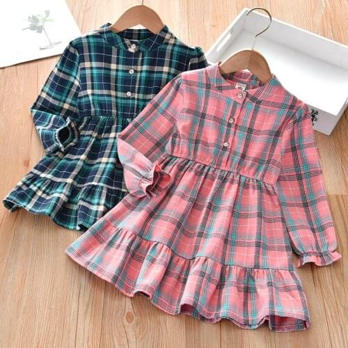 Plaid Summer Dress 2021 Girls Dress Fashion Girls Party LongSleeve Prom Dress For Girls Children Clothing Vestidos 3-10 Age