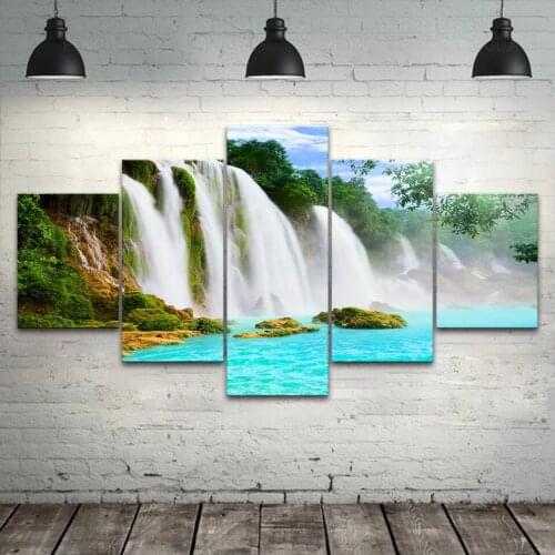 Modular 5 Panel Waterfall Canvas Painting Prints Wonderland Pictures Wall Art Scereny Poster Modern Home Decor Living Room Frame