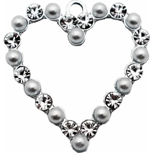New 20pcs/lot Hollow Out Heart Crystal Pearl Dangle Charms Lobster Clasp Charms For Women Earring Necklace Bracelet DIY Jewelry