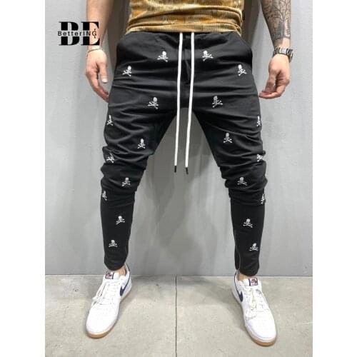 2021 New Men Hip-hop Fashion Embroidered Trousers Casual Slim Breathable Trend Sports Small Foot Trousers Zipper Trousers Men