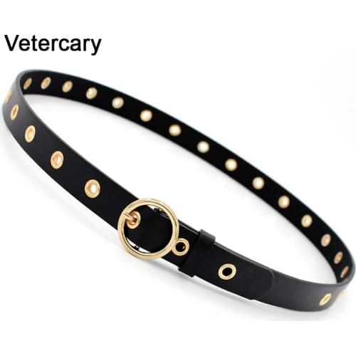 New Ladies Round Gold Metal Buckle Belt Female Punk black Leather Waistband white Strap Belts for Women Pants Jeans brown jeans