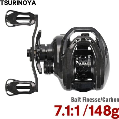 TSURINOYA Bait Finesse Reel 7.1:1 High Gear Ratio 148g Carbon Baitcasting Fishing Reel DARK WOLF 50 Spool 8.5g FOR TROUT AJING