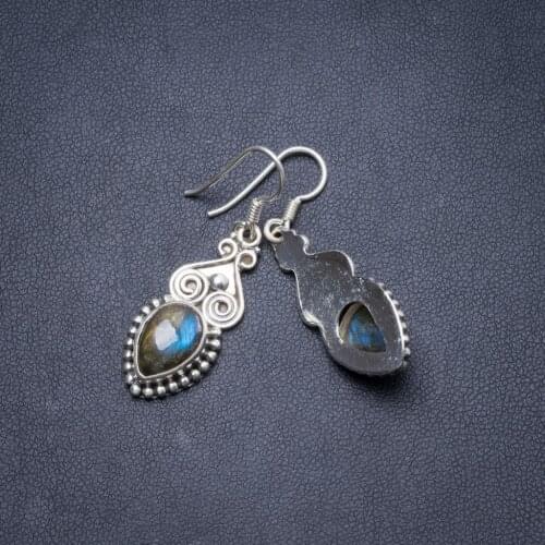 Natural Labradorite Handmade Unique 925 Sterling Silver Earrings 1 3/4" Y2270