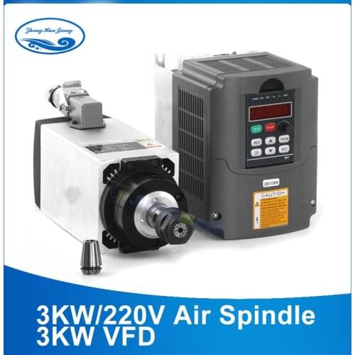 3KW 220V CNC Spindle AC Motor Air Cooled Electric Spindle ER20 3000W Square Milling Spindle + 220V/3KW Frequency Inverter