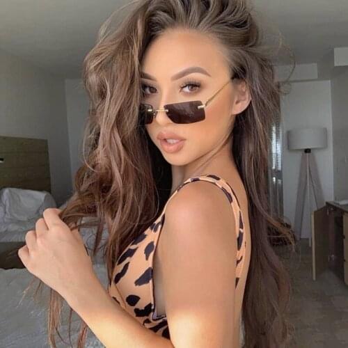 Retro Sunglasses Women Brand Designer Fashion Rimless Gradient Sun Glasses Shades Cutting Lens Ladies Frameless Eyeglasses