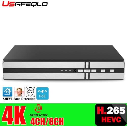 USAFEQLO 4K 8CH POE NVR ONVIF H.265 3.5mm Audio Out Surveillance Security Video Recorder for POE IP Camera 1080P/4MP/5MP/8MP/4K