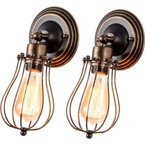 2 Pcs Vintage Industrial Wall Lamp Retro Loft Wall Light Lampshade Cage Guard Sconce Indoor Restaurant Home Decor Light Fixture